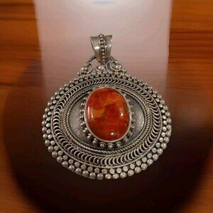 vtg 925 STERLING NK Thailand CORAL PENDANT